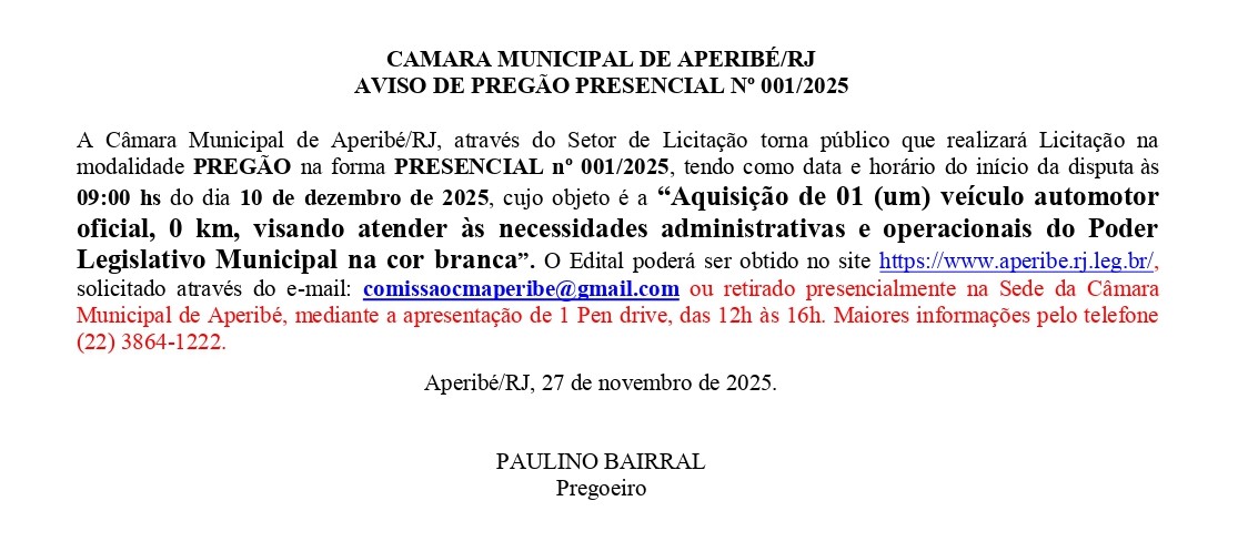 AVISO DE PREGÃO 001/2025